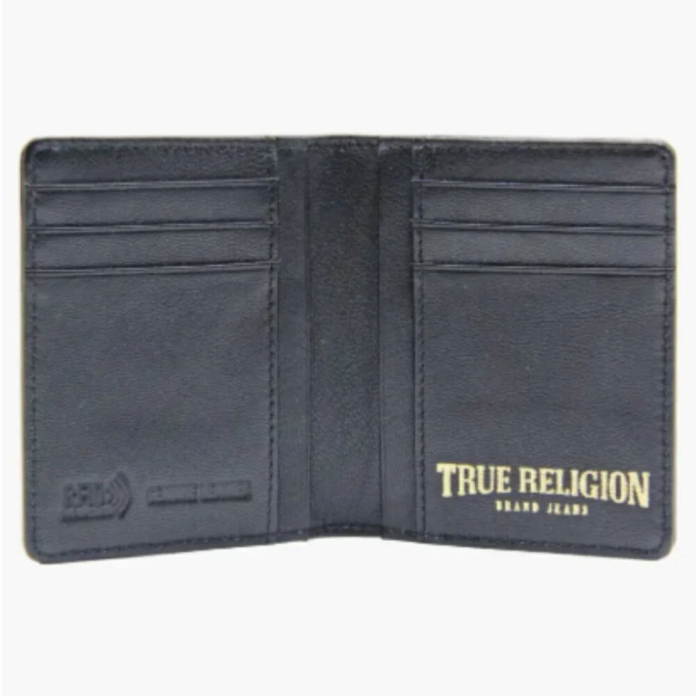 True Religion RFID Wallet Kan Horseshoe Black Leather Bifold
